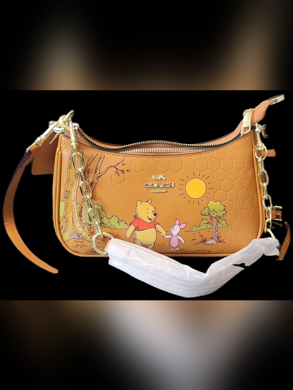 COACH X Disney Winnie the Pooh Brown Leather Shoulder Bag - Picture 2 of 9